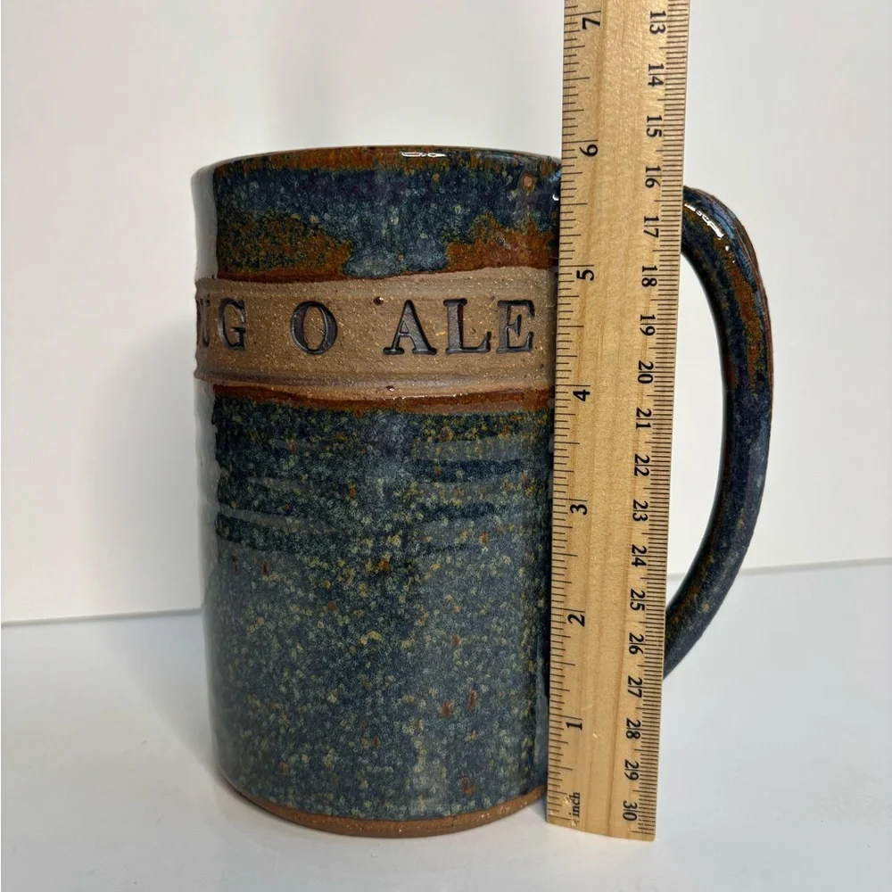 Handcrafted Large Mug-O-Ale Rustic Ceramic Blue Brown Beer Mug Textured‎ Design